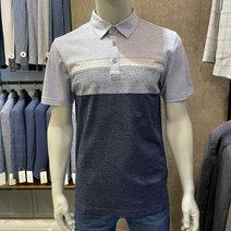 이랜드 [오스틴리드]인천논현 (주)파크랜드 22년 SS신상 블루 면블럭 패턴 반팔 티셔츠 ATS22224