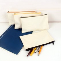 다용도 순면 캔버스 지퍼 무지 기본 천 파우치 DIY 꾸미기 제작 필기구 화장품 생리대 수납백 랜덤 색상 19.5x14cm