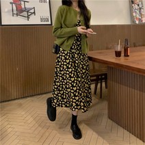 빈티지 꽃무늬 슬립 드레스 원피스 가디건 세트