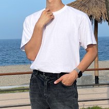 남자 오버핏 레이어드티 목안늘어나는반팔 안비치는 무지 흰티