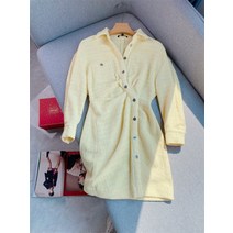 트위드 미니 원피스 사선 셔링 고급 수입 유럽 명품 스타일 싱글 셔츠 드레스 옐로우 20 30 40 대 데이트룩 하객룩 데일리