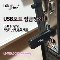 USB 포트 락 잠금장치 알 4개 + 키 포함 세트 핑크 랜스타LS-USBLOCK-P-SET
