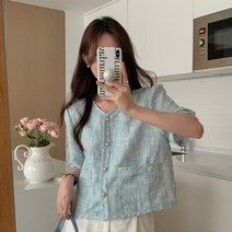 Anyou 여름 반팔 셔츠 여성용 슬림핏 남방(FREE)