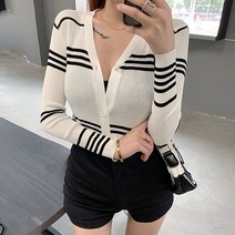 미앤유 스트라이프 골지 가디건 3color