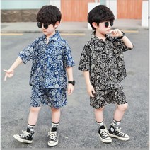 남아 유아 아동 여름 페이즐리 패턴 하와이 바캉스 반팔 셔츠 밴딩 반바지 상하세트 캐주얼 휴가룩 형제룩 등원복 외출복 나들이룩
