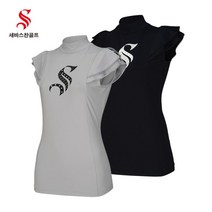 [세바스찬] [골프](국내생산) 23 S/S 여성 이중 소매 빅로고 나시 티셔츠 3213, 색상:블랙 / 사이즈:100