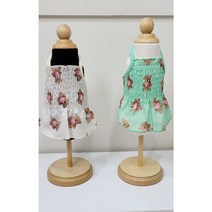 도그엠씨 강아지 고양이 끈 나시 원피스 주름 곰돌이 무늬, 초록색