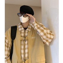 청 데님 오버핏 체크 가을 남성 셔츠 조끼 남방 와이셔츠 정장 코트 와이셔츠 린넨 골덴 패딩