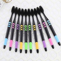 치면착색제 교정용왁스 치과용 고리 유아 아기치실 구강 건강을위한 10pc 개인 환경 대나무 숯 칫솔 저탄소 중간 부드러운 강모 나무 손잡이 칫솔, RandomColor-10pc