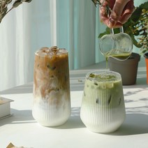 플리츠 무지 항아리 머그 내열 유리컵 투명 홈카페 유리잔 카페컵, 커브, 470ml