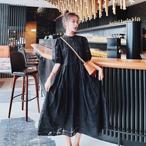 여신 여름 시스룩 레이스 반팔 라운드넥 롱 원피스 드레스 빅사이즈