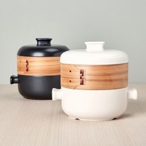 쿡차 세라믹 냄비+대나무 찜기+만두 찜통 시트, 흑색, 대(4.0L)