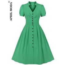 오드리햅번 원피스 v 넥 핀업 여름 셔츠 드레스 빈티지 솔리드 레트로 1950s 60s