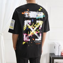 바이클래식 오버핏 스티커 페인팅 분또 반팔 티셔츠
