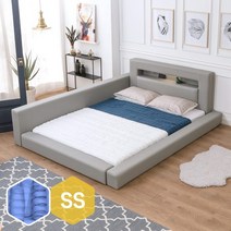고릴라가구 허그 LED 저상형침대 한쪽가드형 SS+독립스프링매트 포함, 딥네이비