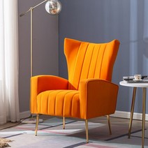 벨벳 소파 쇼파 거실 1인용 미니 의자 윙체어, 주황색