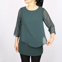 노브패리스 빅사이즈 여성의류 BRO40무지쉬폰 7부 카키 롱 티셔츠 블라우스 66에서100사이즈 늦봄 여름 초가을 블라우스 큰옷 체형 뱃살커버 칠부 이중쉬폰