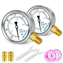 MEANLIN MEASURE 0~160Psi 스테인리스 스틸 0.6cm(1/4인치) NPT 6.4cm(2.5인치) 페이스 다이얼 액체 충전 압력 게이지 WOG 워터 오일 가스 하단, 0-100Psi/2PCS, Back Mount, 0-100Psi/2PCS