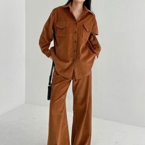 옷자락 여자 골덴 카라 루즈핏 셔츠 와이드 팬츠 세트