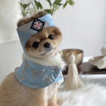 [봉쥬르뚜뚜] 양면 설빔 강아지 옷 한복세트스카프+조바위, 스카이 M, 핑크 S