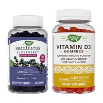 Natures Way 네이쳐스웨이 성인 비타민C 아연 ZINC 삼부커스 엘더베리 젤리 3200mg 60개, Adult Immunity, 2 Piece Assortment