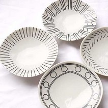 도매공간 W1A68CD 심플한 4가지 패턴 일본산 유키코 찬기 4P세트 접시 일본 일본식기 일본그릇 도자기, 도매공간 본상품선택