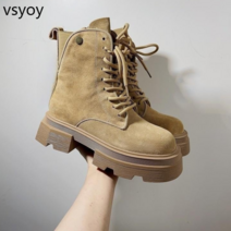 vsyoy 프로스트 스트랩 마틴 부츠 여성 2023 새로운 스타일 레이스 업 플랫폼 대황 부츠 빅 헤드 툴링 부츠 쇼트 부츠