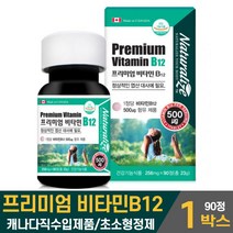 프리미엄 비타민B 12 비타민비12 영양제 정상적인 엽산 대사에 필요한 비타민B12 목넘김 쉬운 초소형 타블렛 식약처 인증 건강기능식품 캐나다 직수입 완제품 남성 여성 채식주의자, 1통, 90정
