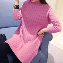 스타일아유 옆 트임 라운드넥 반목폴라 풀오버 골지 니트 스웨터 원피스 [AYA8KN0061]