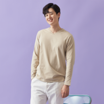By파크랜드 PARKON 파콘 라운드 브이넥 베이지 티셔츠