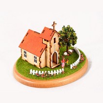 목재 교회 모형 나무조립 미니어처 iq 어른장난감 나무장난감 플라모델 키트 수집용, 상세페이지참조