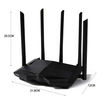 와이파이 증폭기 공유기 인터넷 Tenda-AC11 기가비트 라우터 AC1200 듀얼 밴드 2.4 및 5 GHz 무선 앱 제어 5x6 dBi 고성능 안테나 어 버전, [02] add EU Plug, [01] Black