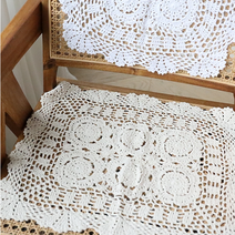 사각 쉘 빈티지 스퀘어 크로쉐 테이블보 매트 촬영소품, 아이보리