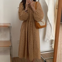 잇츠스타일 라운드넥 퍼프 베이비돌핏 플라워 롱원피스
