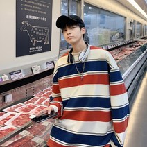 긴팔스트라이프티 CT15P24 가을 스트라이프티셔츠 남자 하라쥬크 무드 이너티셔츠 BF 라운드 맨투맨 4993796470