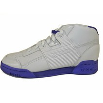 Whites Reebok 남성 워크아웃 플러스 미드 BRK 화이트/퍼플 가죽 레트로 운동화