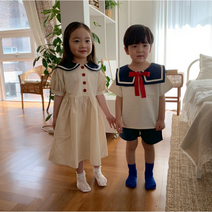 *핑크피치* 마린프레피룩 마린룩 리본끈원피스 남매 자매 형제