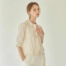 오픈 카라 블루종 블라우스