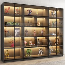 건프라장식장 유리 프라모델 피규어장 투명 수납장, 회색캐비닛이중도어60x37cm위층