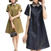 TANC 여름 여성 린넨 원피스 반팔 미디 빅사이즈