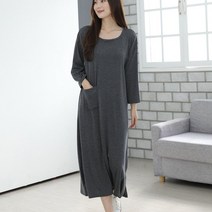 이지스토리 면 롱원피스 밑단절개형 데일리 편안한원피스 봄가을 기본롱원피스