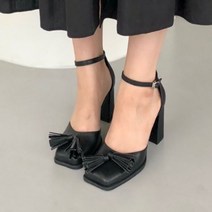 다미님 [굽9cm/225~250] 스퀘어 구두 스트랩 스트링 가죽 레더 라운드 버클 통굽 키높이 가보시 로퍼 부츠 워커 하객룩 샌들 결혼식 빅사이즈 미들 웨지힐 하이힐 오딥-신발