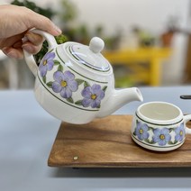 퍼플 레트로 신 티포트 차주전자 600ml 핸드페인팅 도자기, 퍼플레트로 티포트