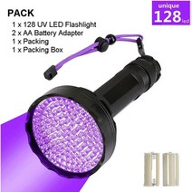 UV 손전등 395 Nm 128 LED Blacklight 18W UV LED 토치 라이트 애완 동물 소변 테스트 개 고양이 소변 감지기 6 x AA 배터리, UV 128 LED, 검은 색 배터리 없음