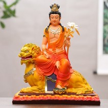 불교용품 WSHYUFEI 수지 Manjushri Samantabhadra 부처님 동상 장식 Huayan 숭배의 세 성도 Manjusri 구청, 08 38cmx26cm