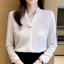 여성 단아한 스타일 긴팔 셔츠 노카라 블라우스