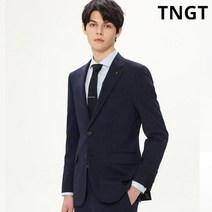 TNGT 울 98 함유 네이비 체크 라벨로핏 수트 자켓