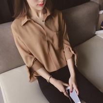 리본블라우스 왕리본블라우스 하객 봄 라인 리본 블라우스 12.9위안 통관 시폰 셔츠 여성 7부 소매 루즈 V넥 탑 패션 보우 여름