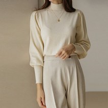 스타일온미 레이온 반하이넥 퍼프소매 니트티