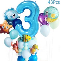 생일 풍선 레터링 파티룸 만화 상어 불가사리 문어 바다동물 헬륨풍선, 04 Number 3